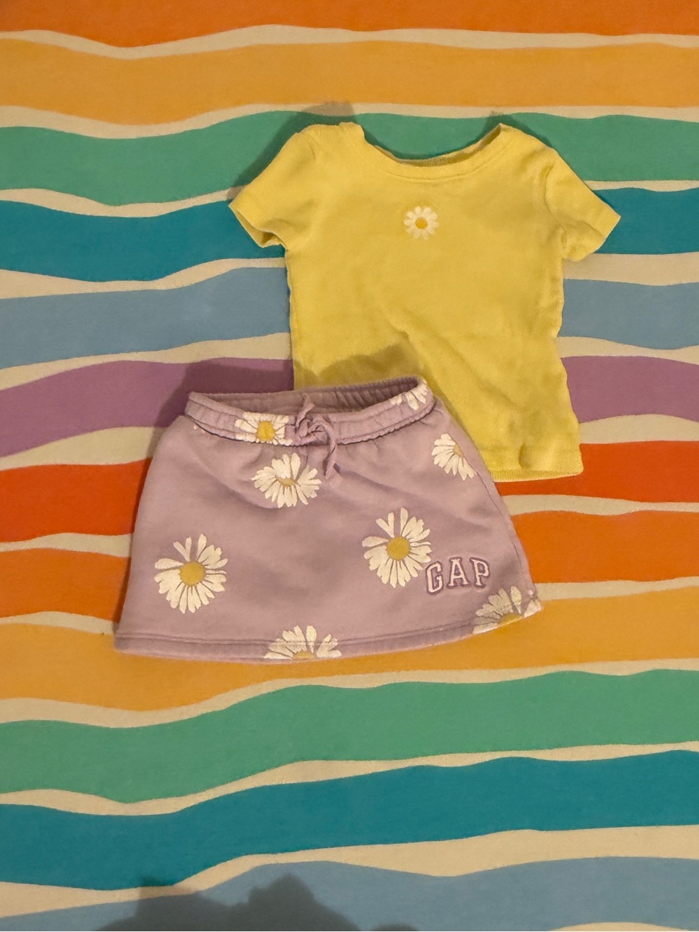 GAP Yellow Daisy Tee with Lavender Daisy Skirt